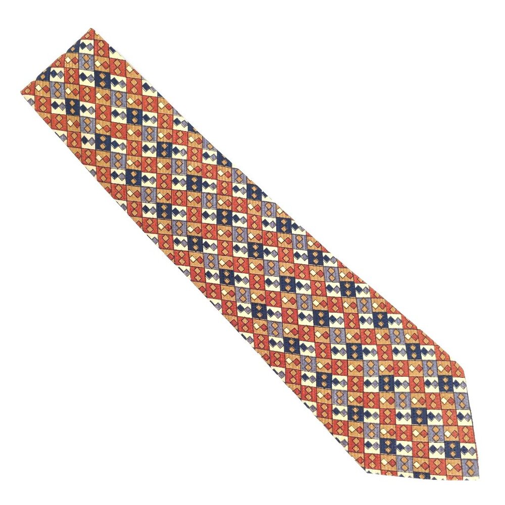 Deluxe Men Necktie Geometric Color Beige Blue Gray Size 58x4 - NWOT